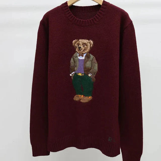 Burgundy Bear Knit Sweater